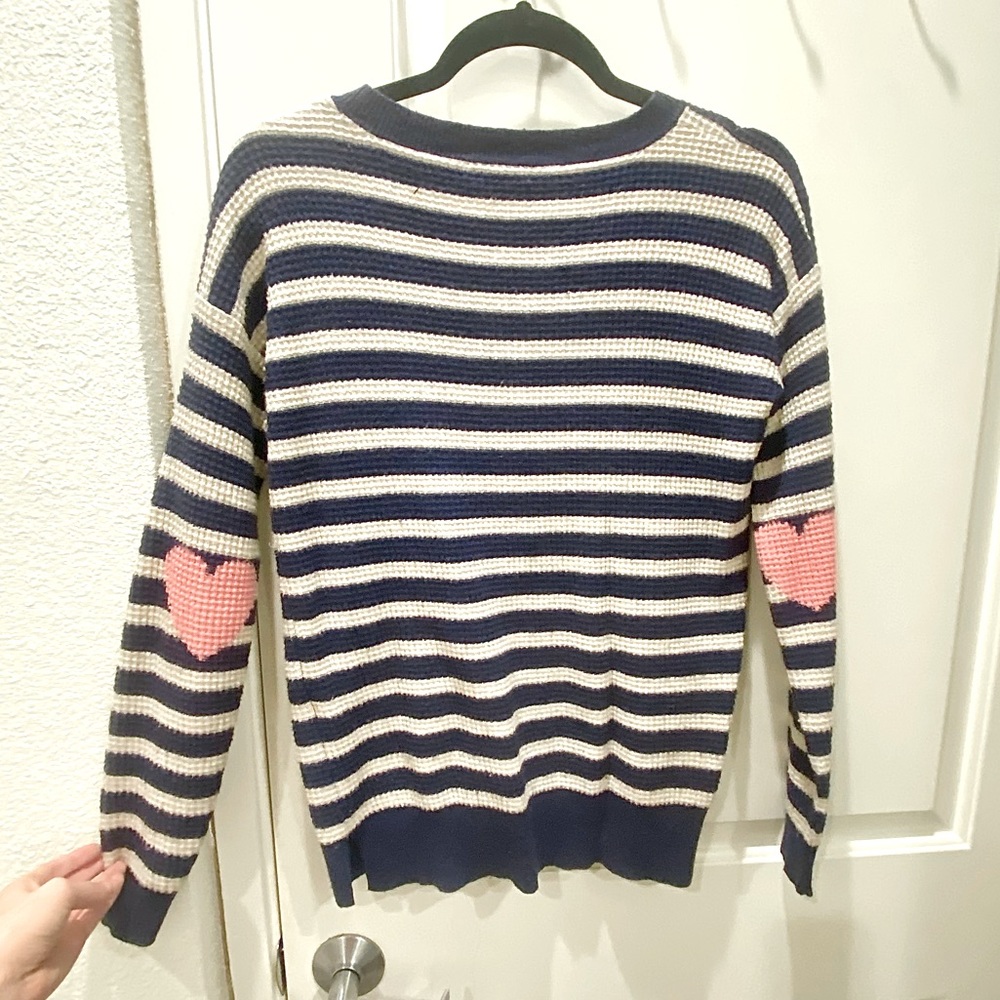 Navy striped Sweater w Heart Details